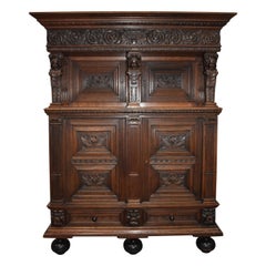 Oak Renaissance Style Buffet Server Cabinet, circa 1895