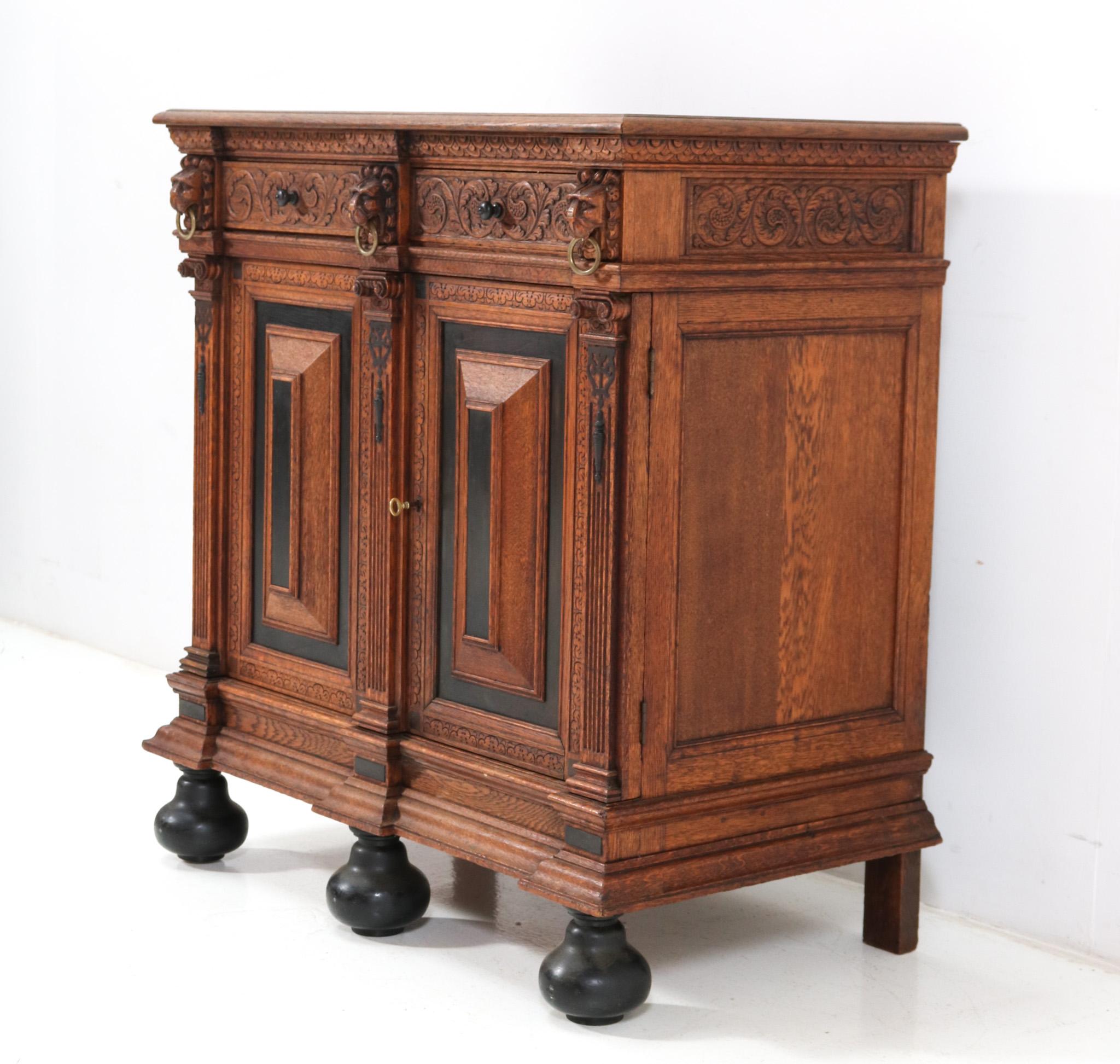 Brass Oak Renaissance Revival Cabinet, 1900s For Sale