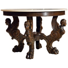 Oak Renaissance Revival Table with Marble Top, Beginning of 20th Century
