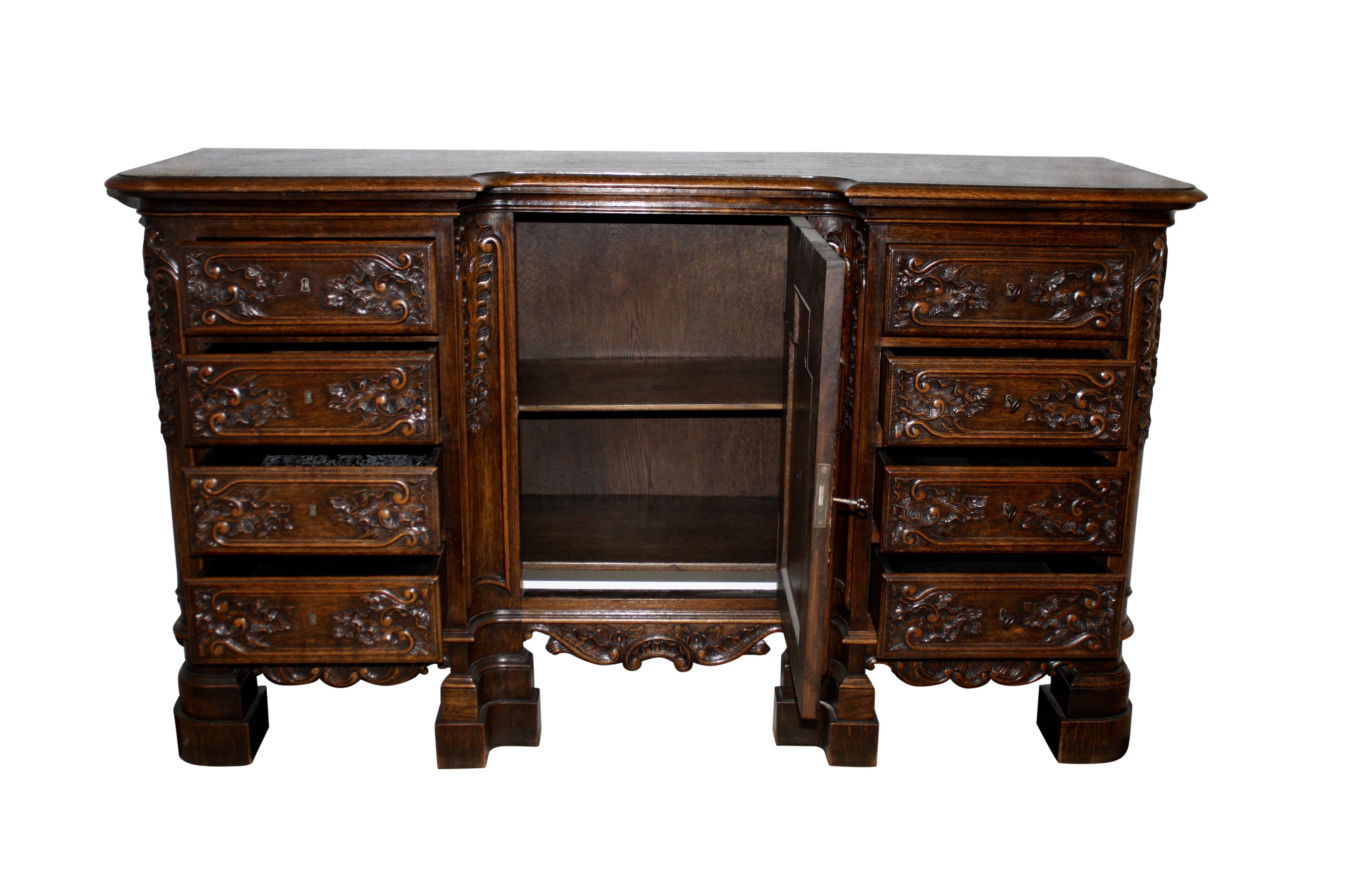French Provincial Oak Reverse Breakfront French Country Server, circa 1900 For Sale
