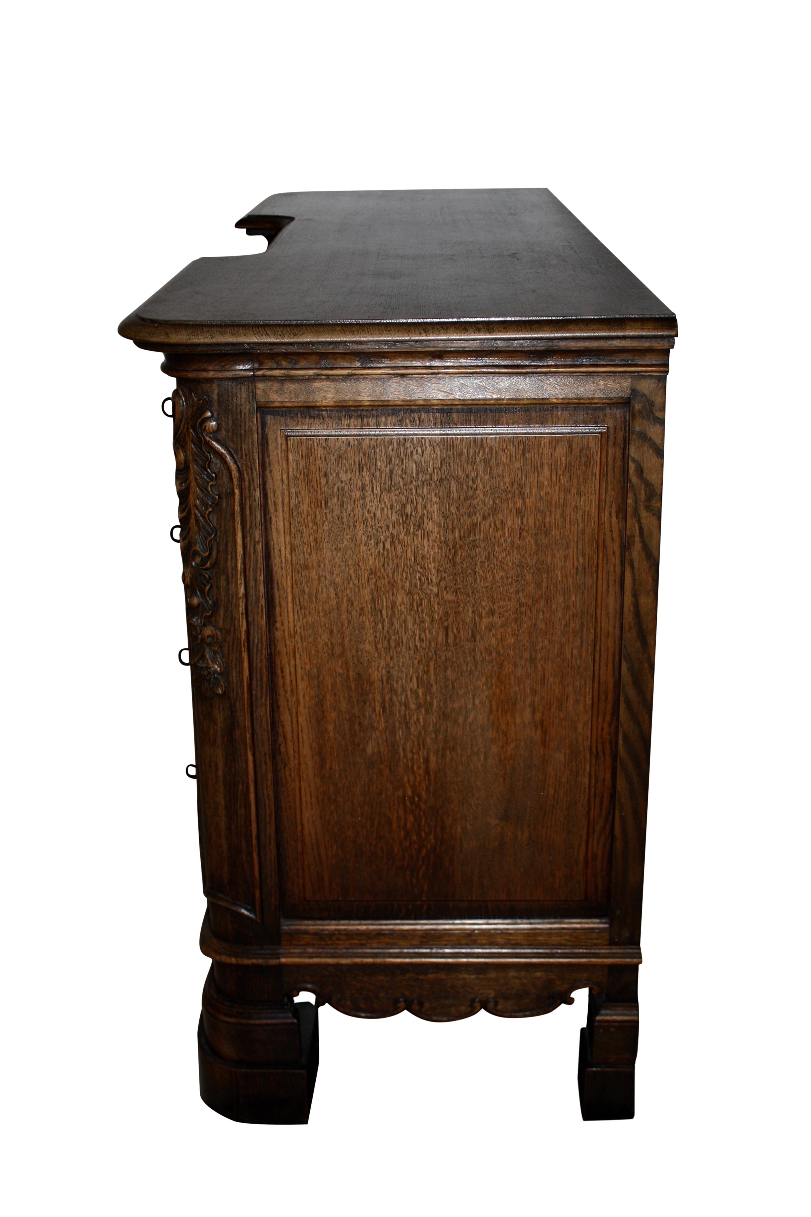 Carved Oak Reverse Breakfront French Country Server, circa 1900 For Sale