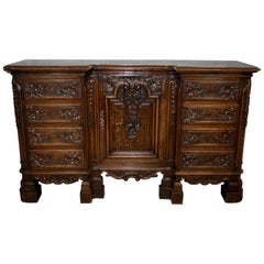 Antique Oak Reverse Breakfront French Country Server, circa 1900