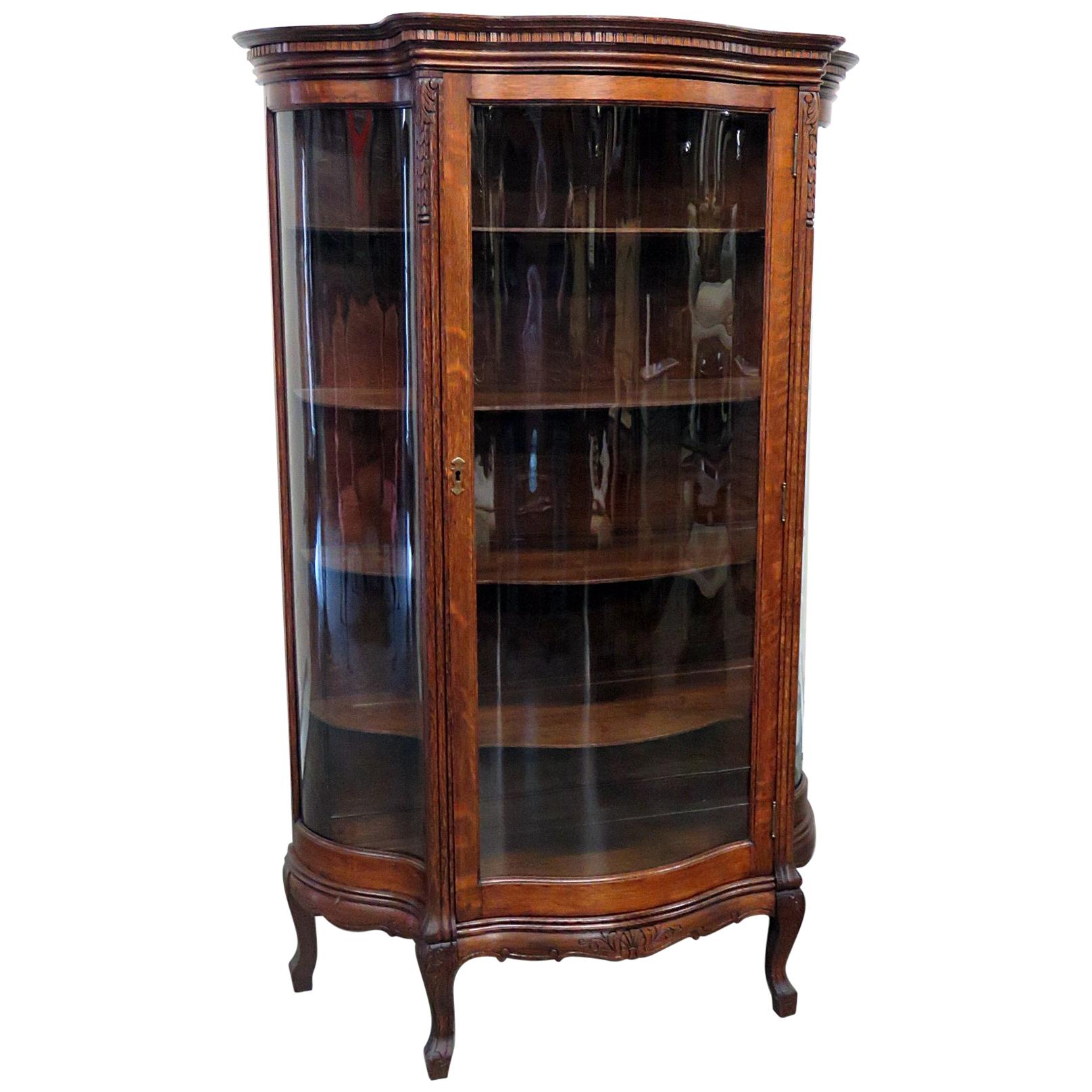 American Victorian Quarter Sawn Oak RJ Horner Style Vitrine China Cabinet