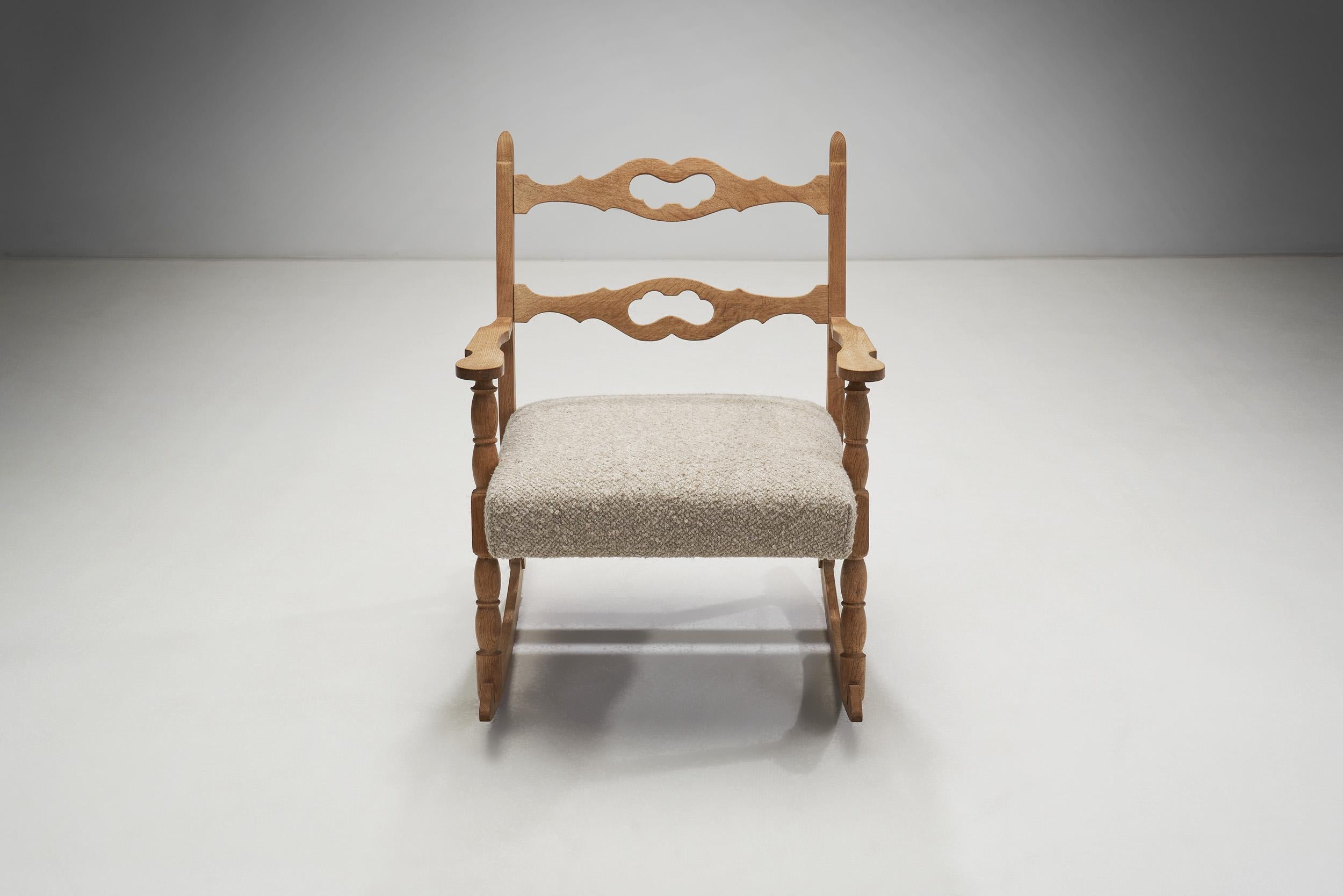 Fabric Oak Rocking Chair by Henning Kjærnulf, Denmark 1960s