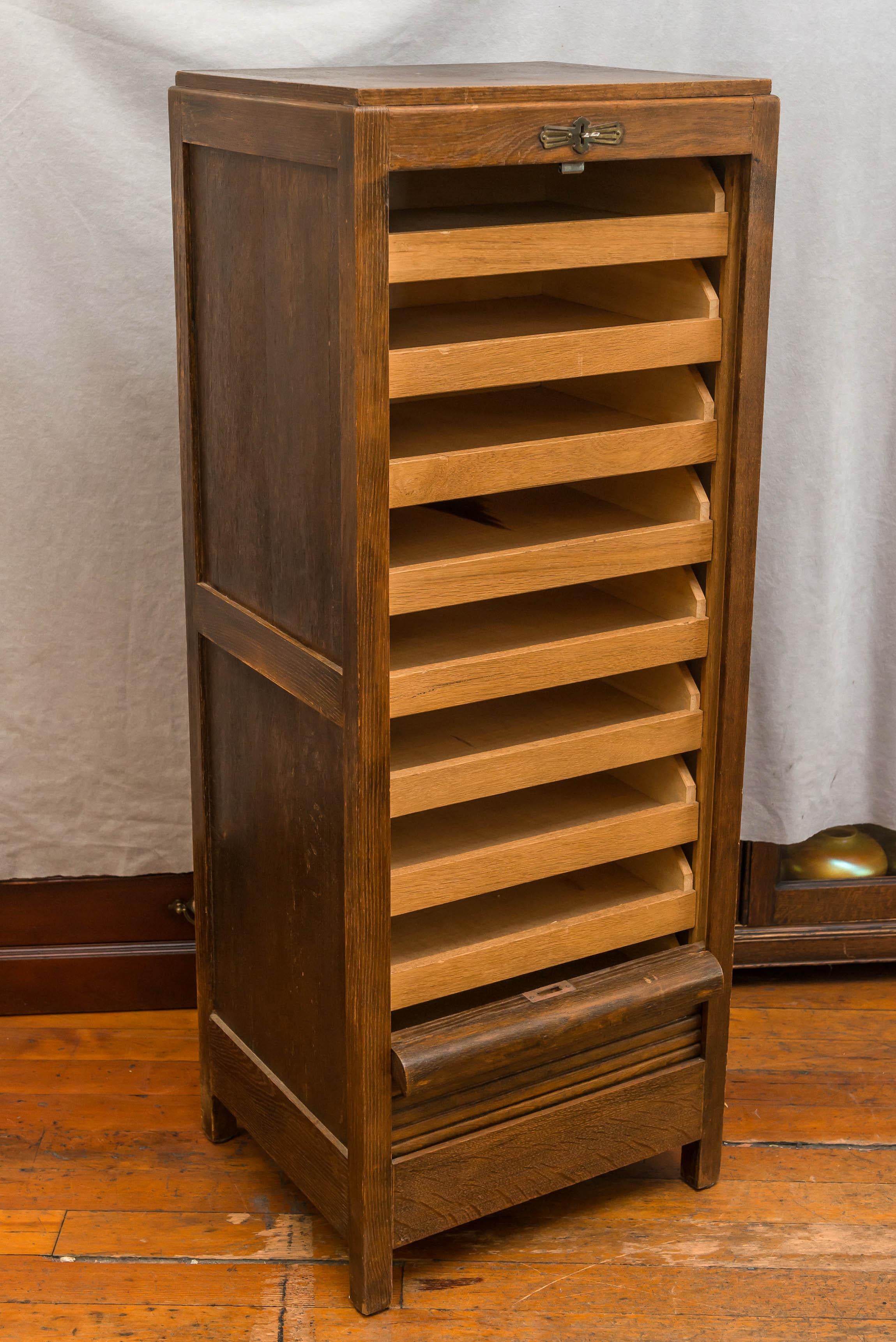 Arts and Crafts Oak Roll Front File Cabinet, circa 1900