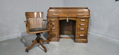 Oak Roll Top and Matching Desk Chair