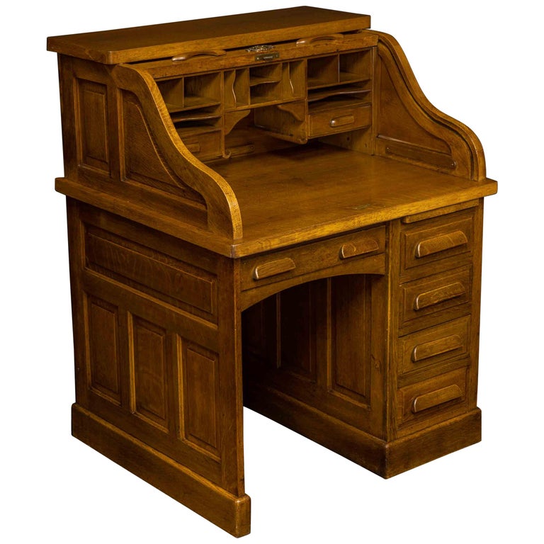 Oak Roll Top Desk by Globe Wernicke at 1stDibs