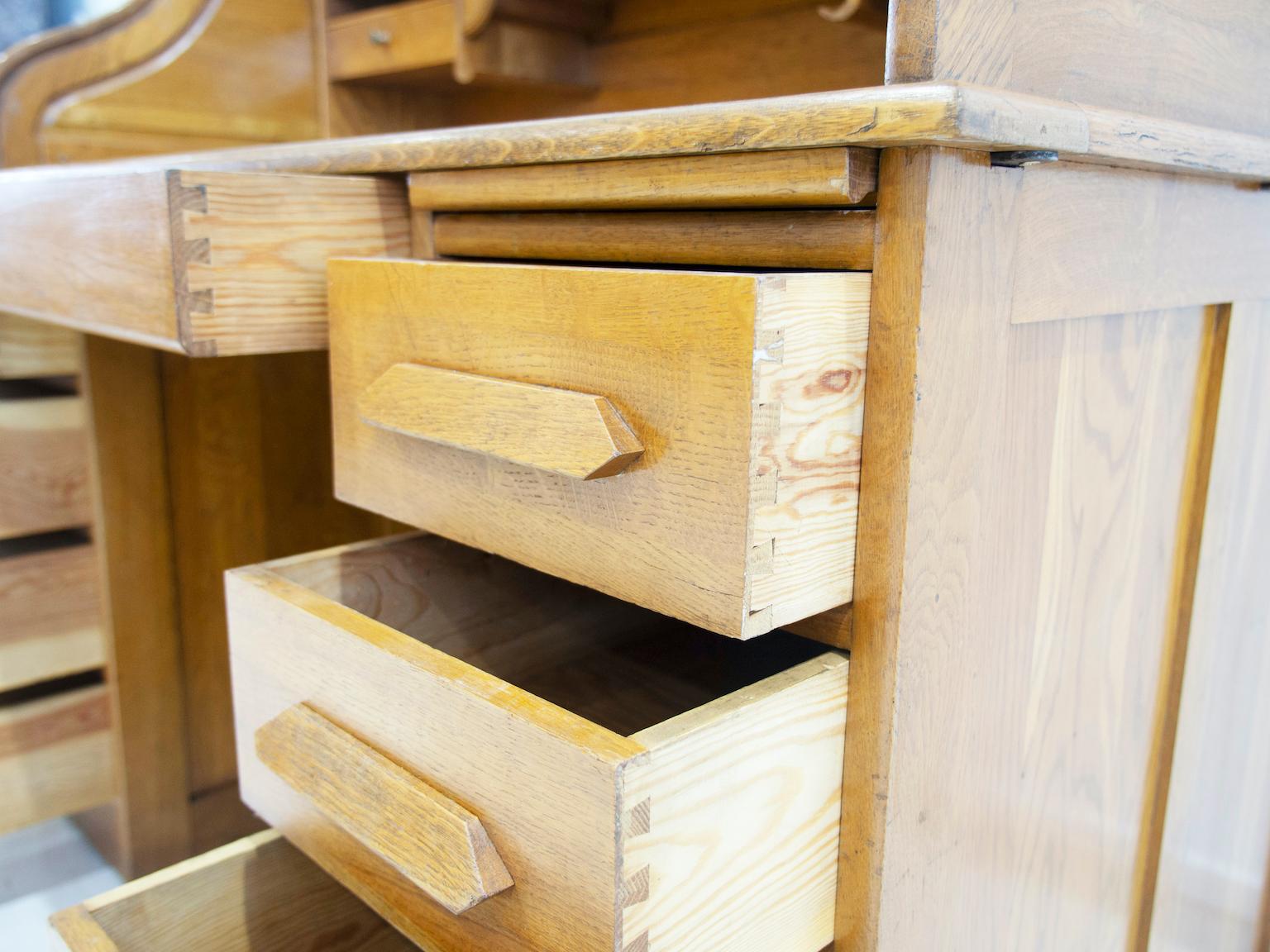 British Oak Roll Top Secretary Desk