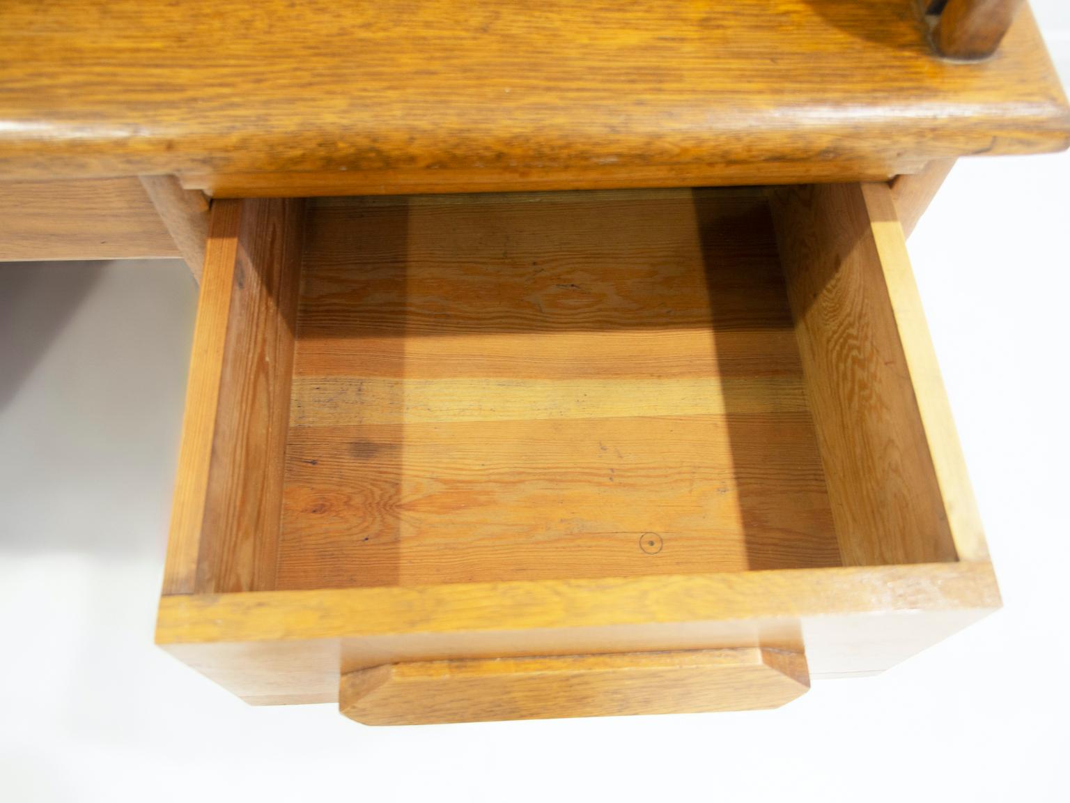 Brass Oak Roll Top Secretary Desk with Drawers For Sale