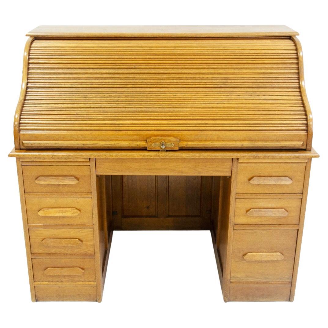 Oak Roll Top Secretary Desk with Drawers