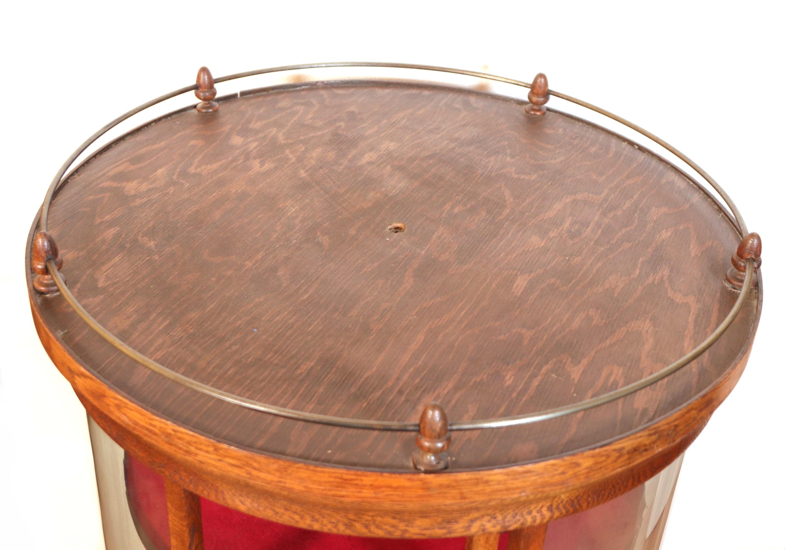 Oak Round Revolving Display Case w/ 3 Shelves & Spindle Legs, Antique 2