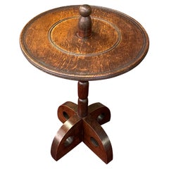 Oak Round Side Table with Decorative Base, France, 1930s
