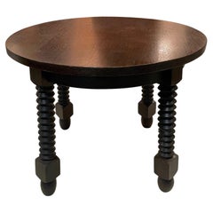 Used Oak Round Top Square Design Coffee Table, France, 1940s