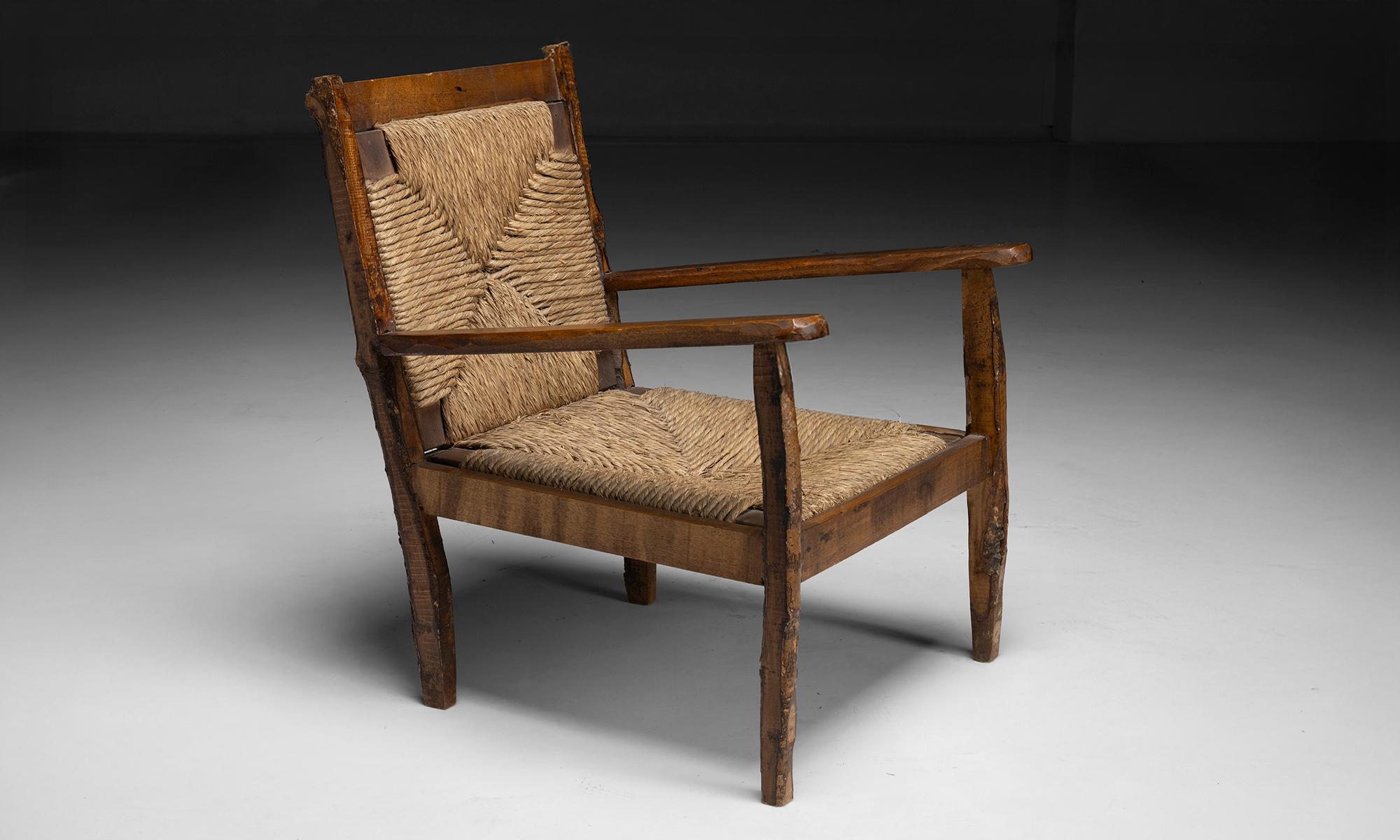 French Oak & Rush Armchairs, France 1960