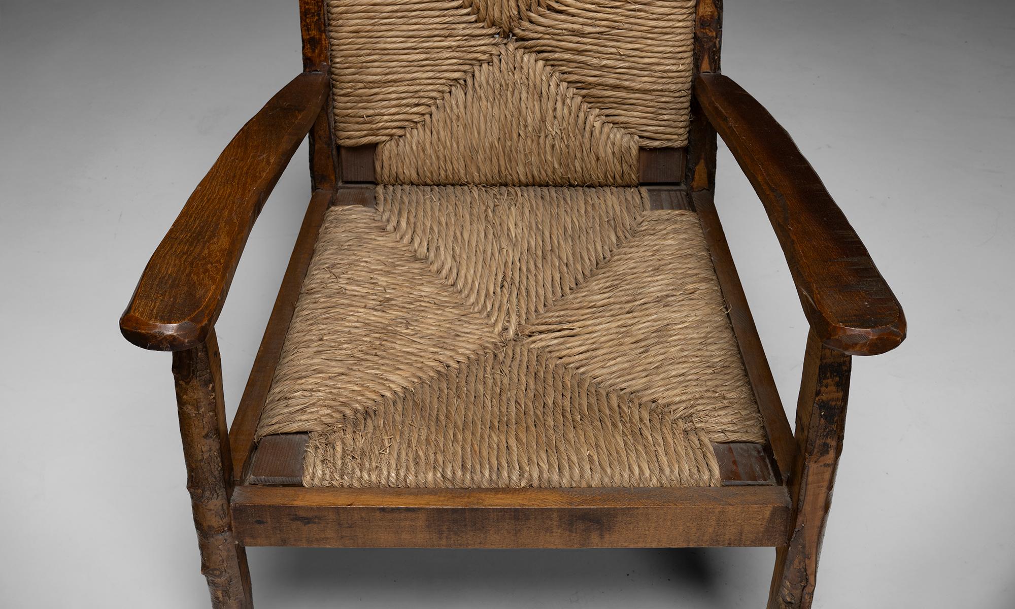 20th Century Oak & Rush Armchairs, France 1960