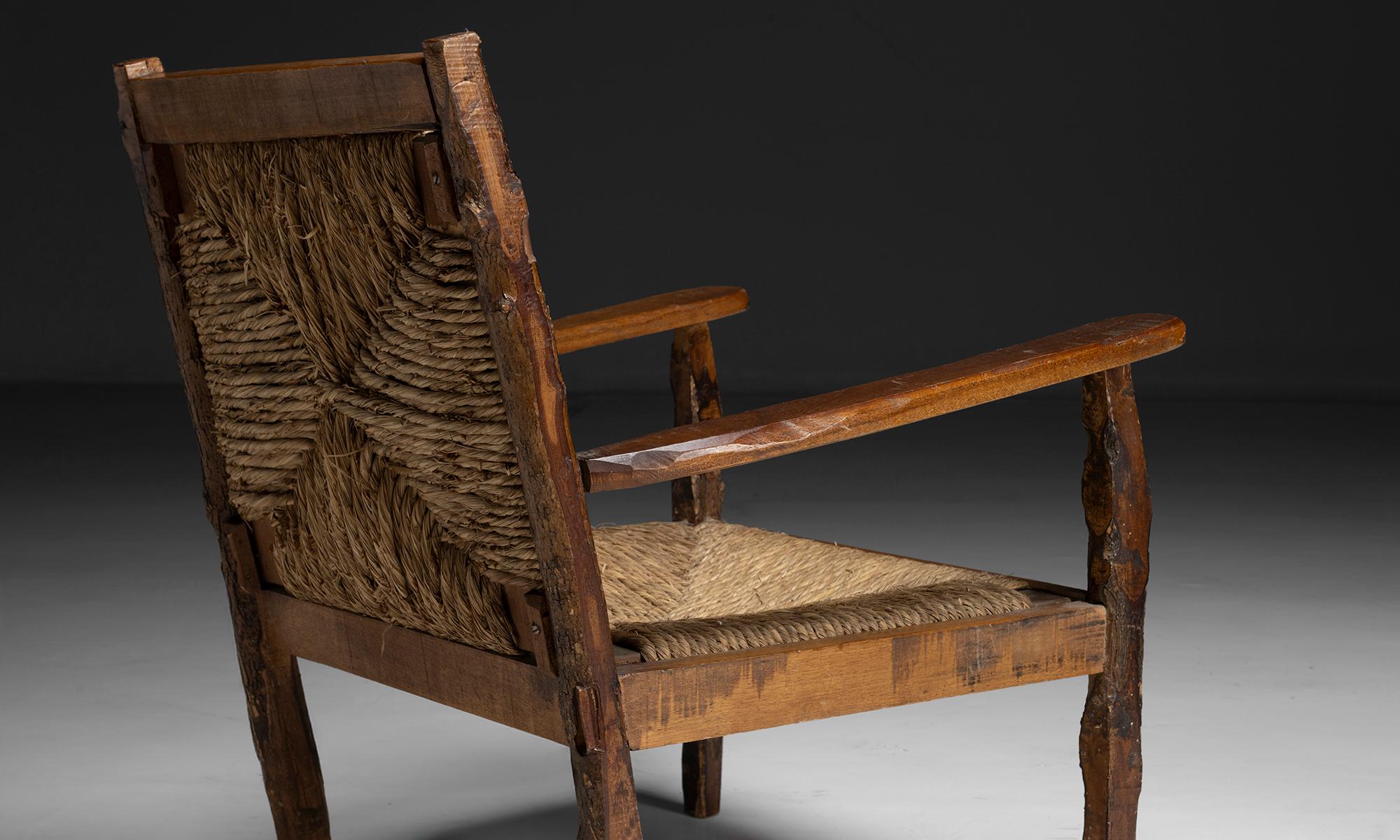 Oak & Rush Armchairs, France 1960 1