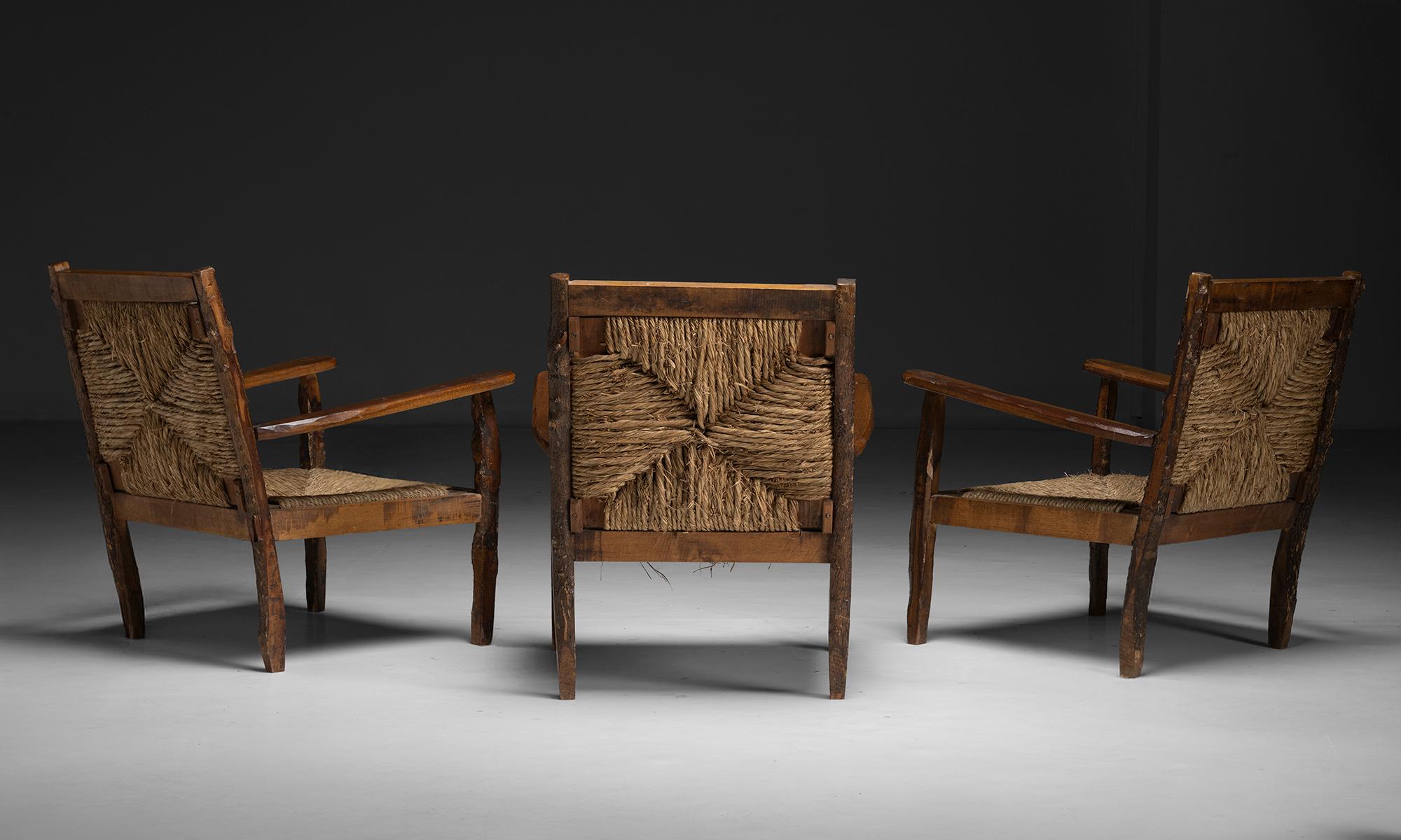 Oak & Rush Armchairs, France 1960 2