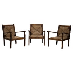 Oak & Rush Armchairs, France 1960