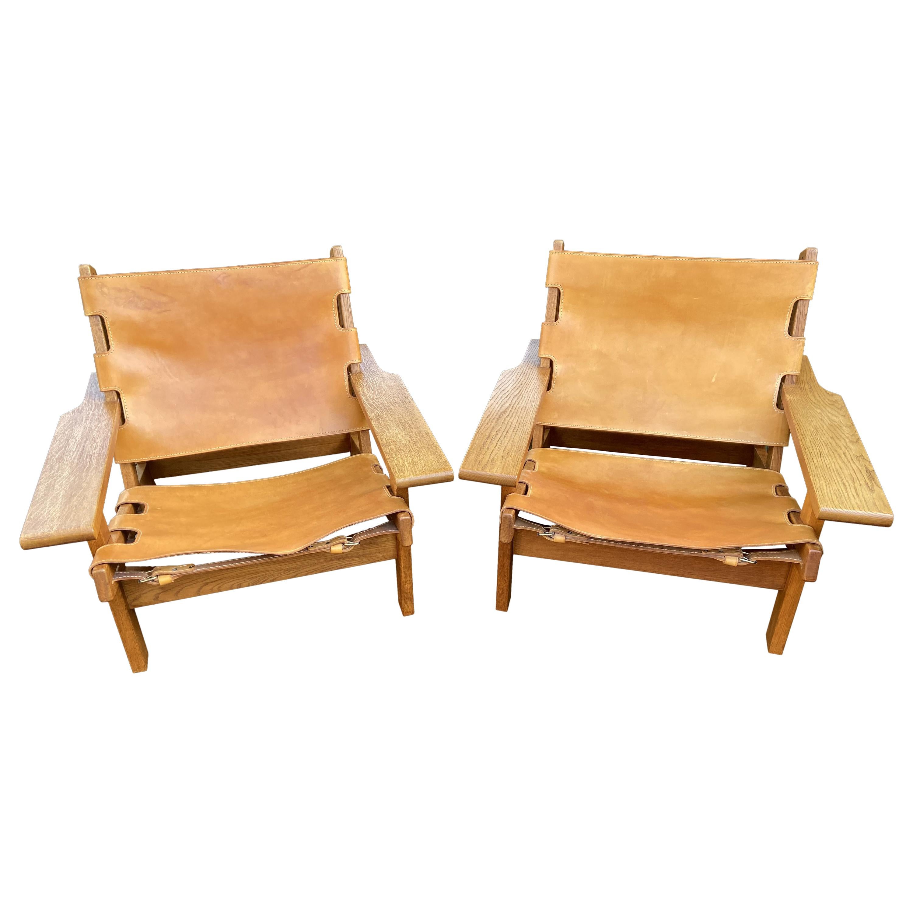 Oak & Saddle Leather Hunting Chairs by Kurt Østervig for KP Møbler, Model 168