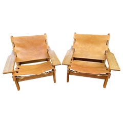 Oak & Saddle Leather Hunting Chairs by Kurt Østervig for KP Møbler, Model 168