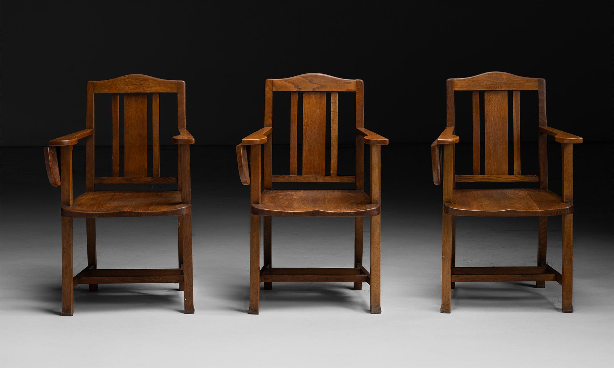 English Oak Scholars Chairs, England circa 1930 For Sale