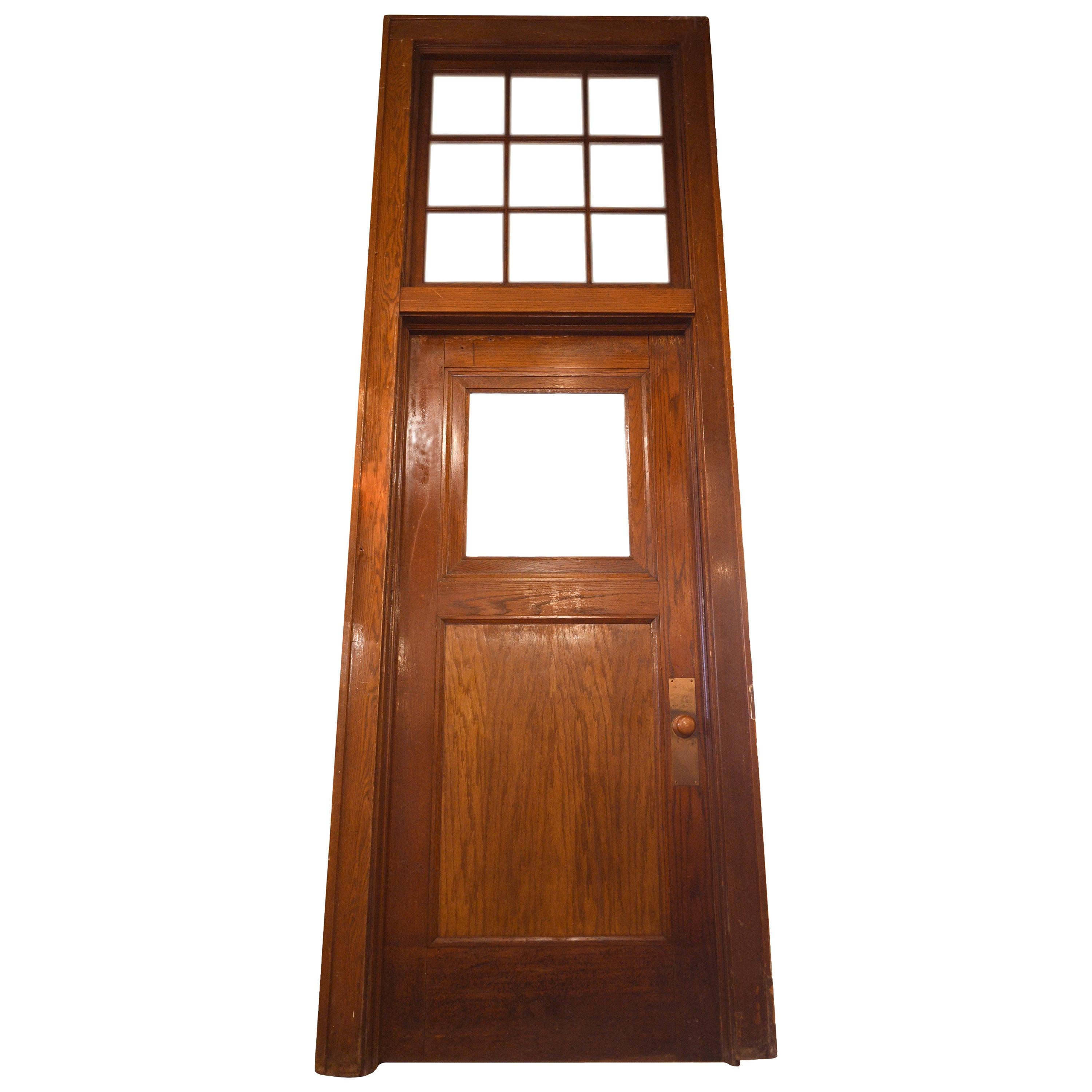 Oak Schoolhouse Door with Transom For Sale