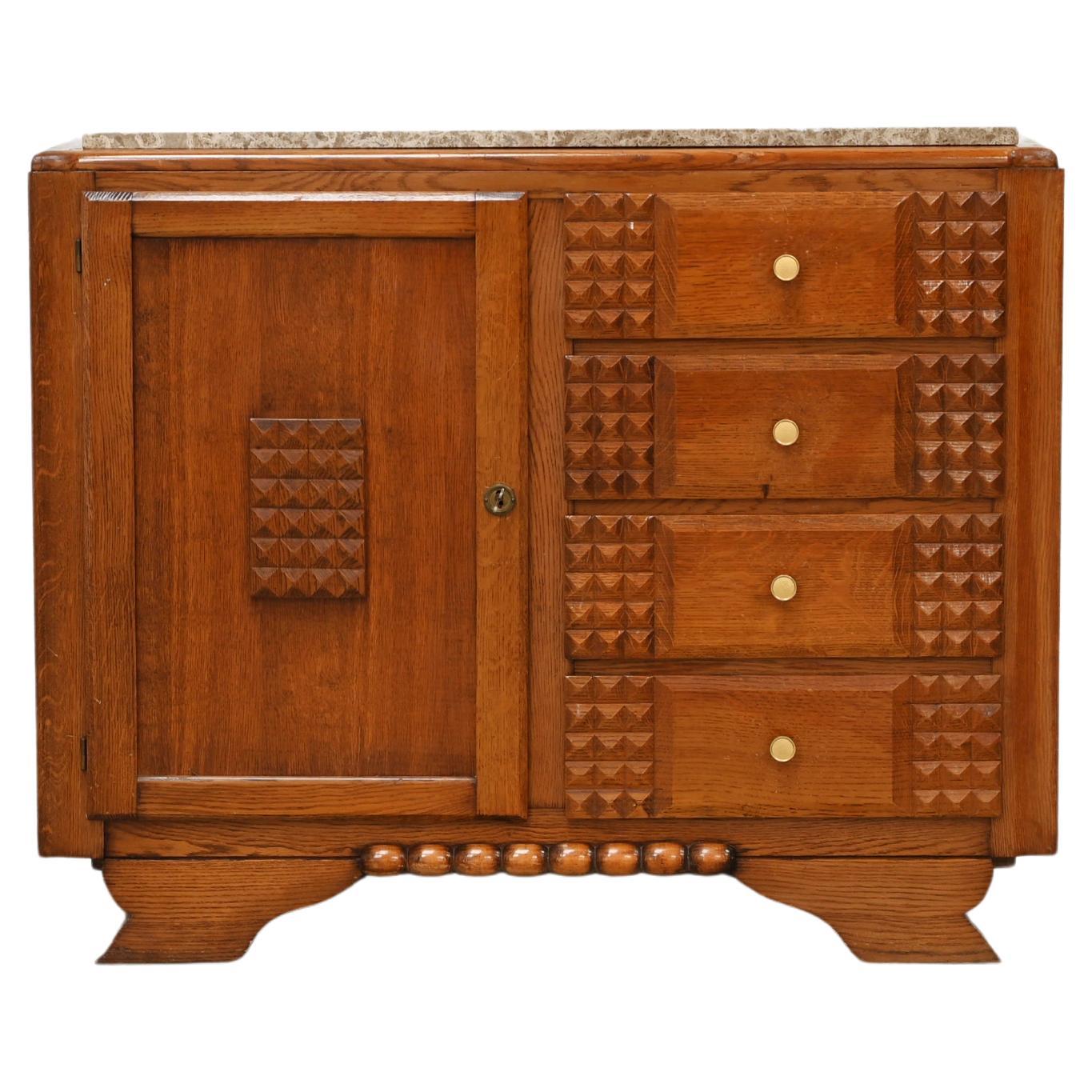 Oak Sculpted Art Deco Cabinet by Charles Dudouyt France, 1930s