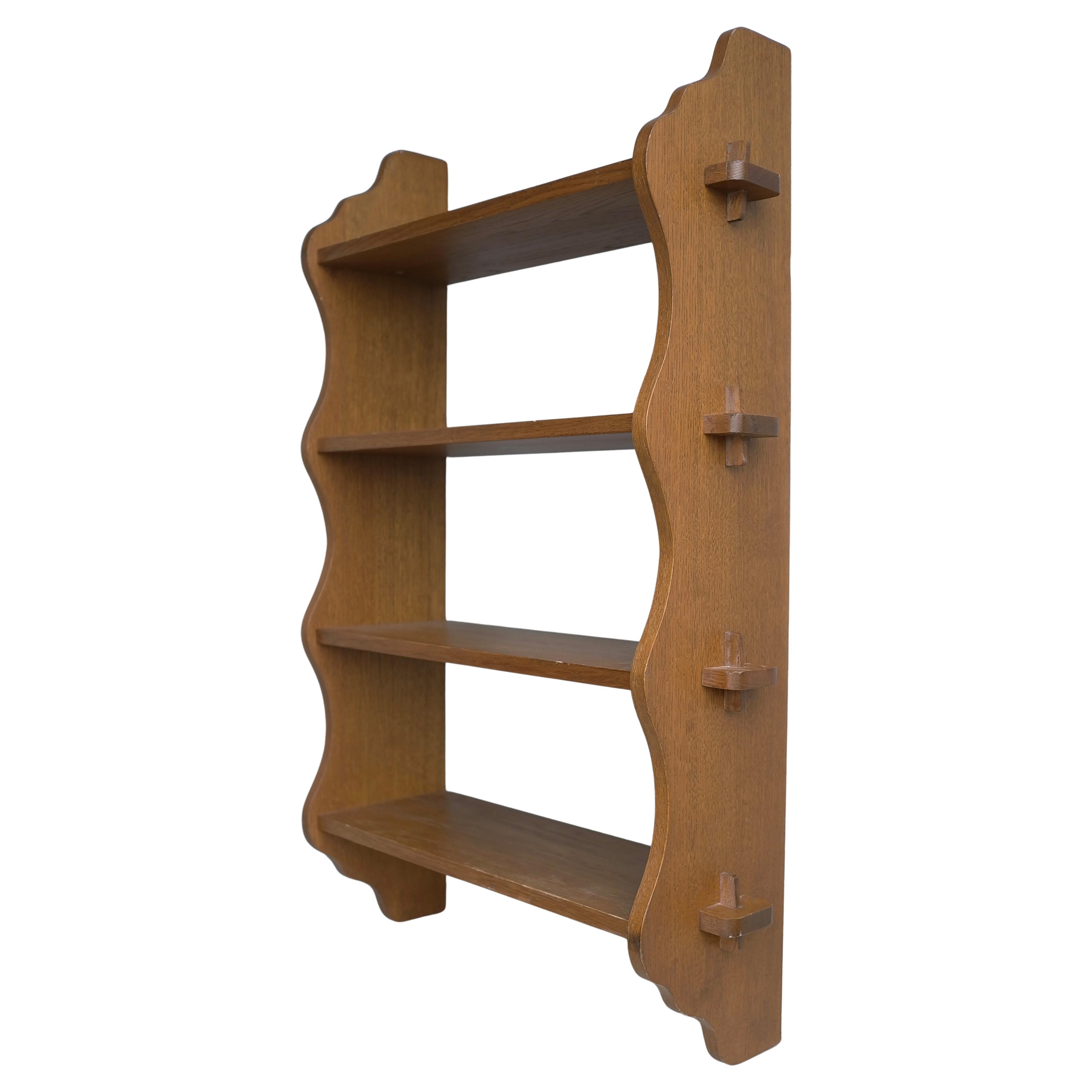 Oak Sculptural Wall Bookcase in Style of Pierre Chapo, France 1950s