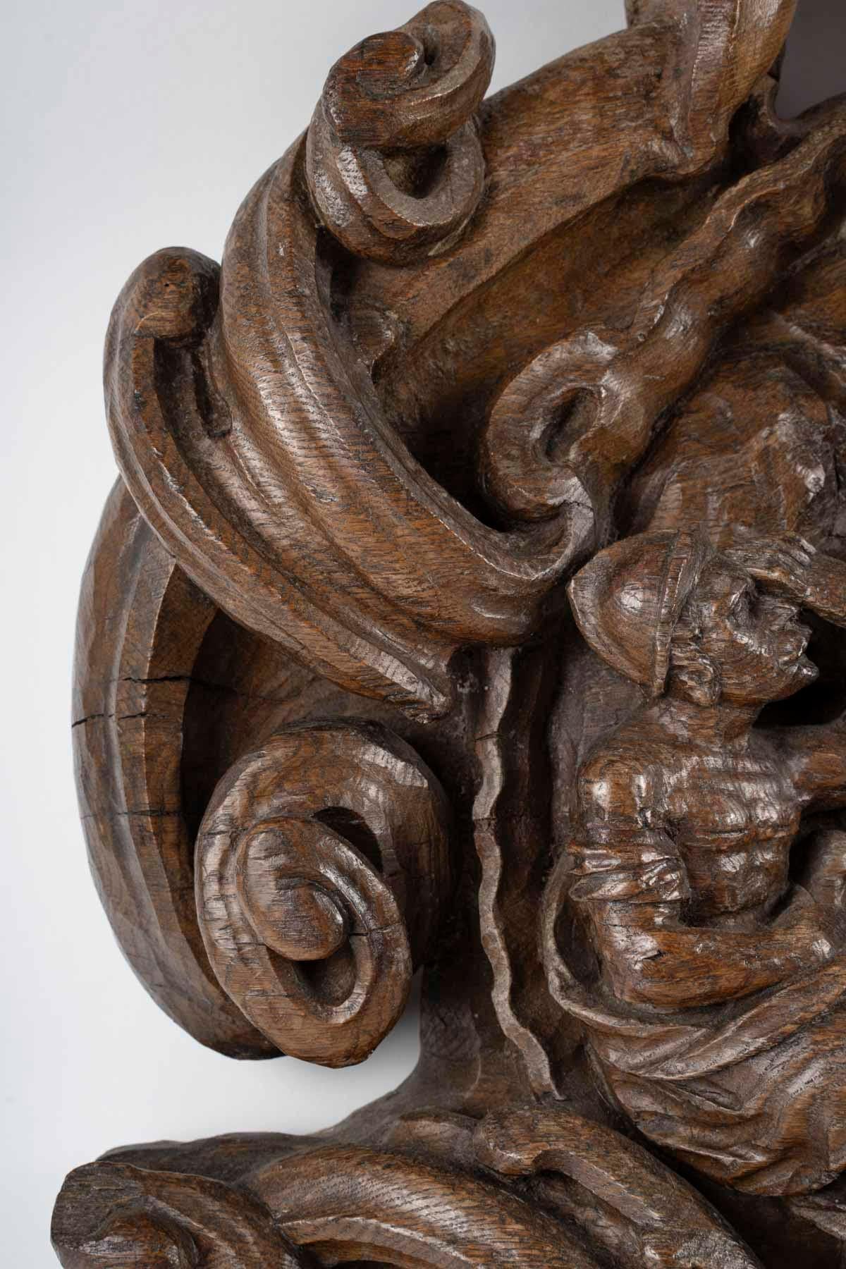 Scultura in Oak di Cristo che emerge dalla tomba, circondato da soldati romani. In condizioni buone in vendita a Saint-Ouen, FR