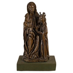 Antique Oak Sculpture of Saint Anne, 16th Century.