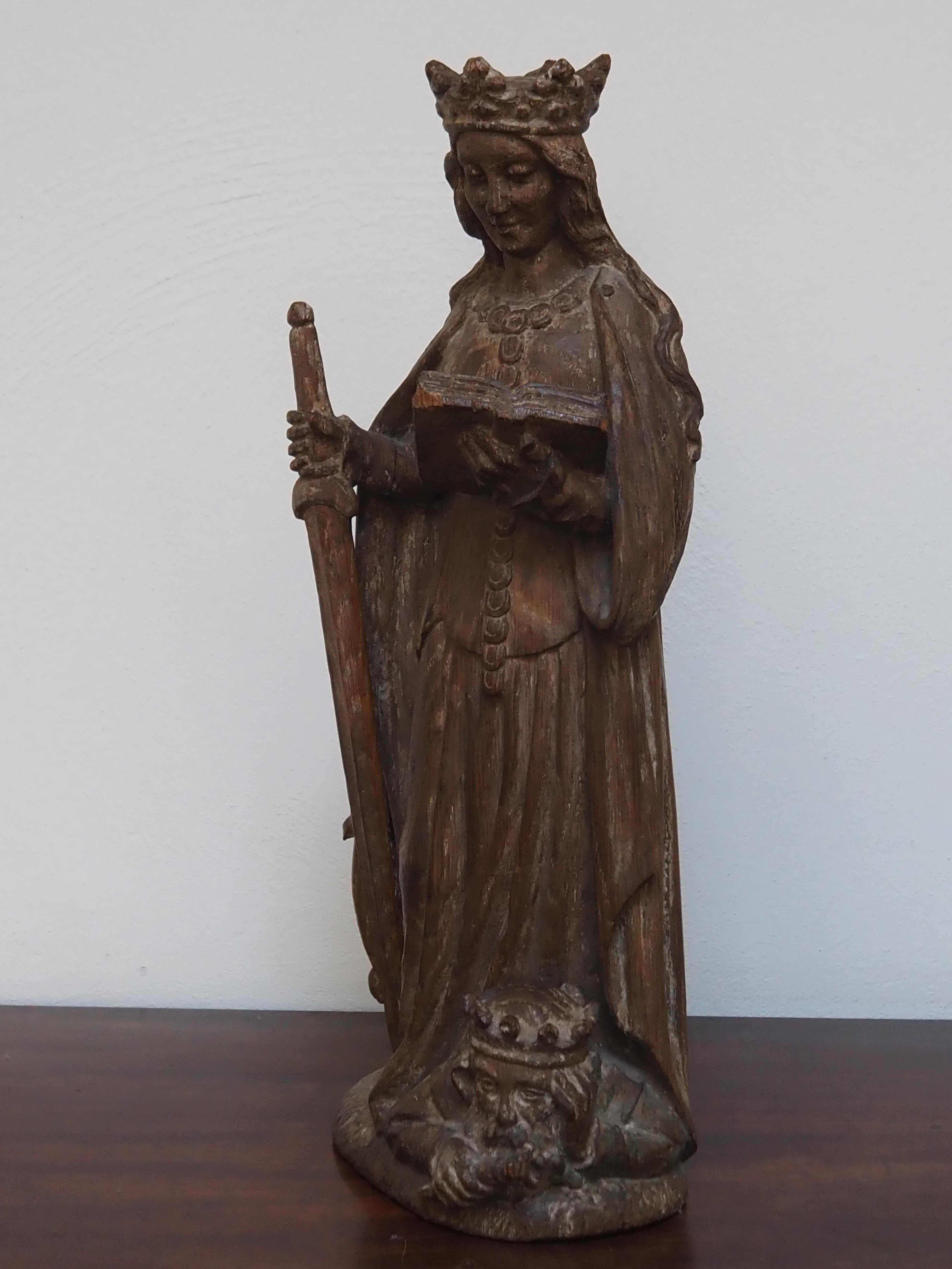 Scultura in Oak raffigurante Santa Caterina d'Alessandria, inizio XVII secolo in vendita 1