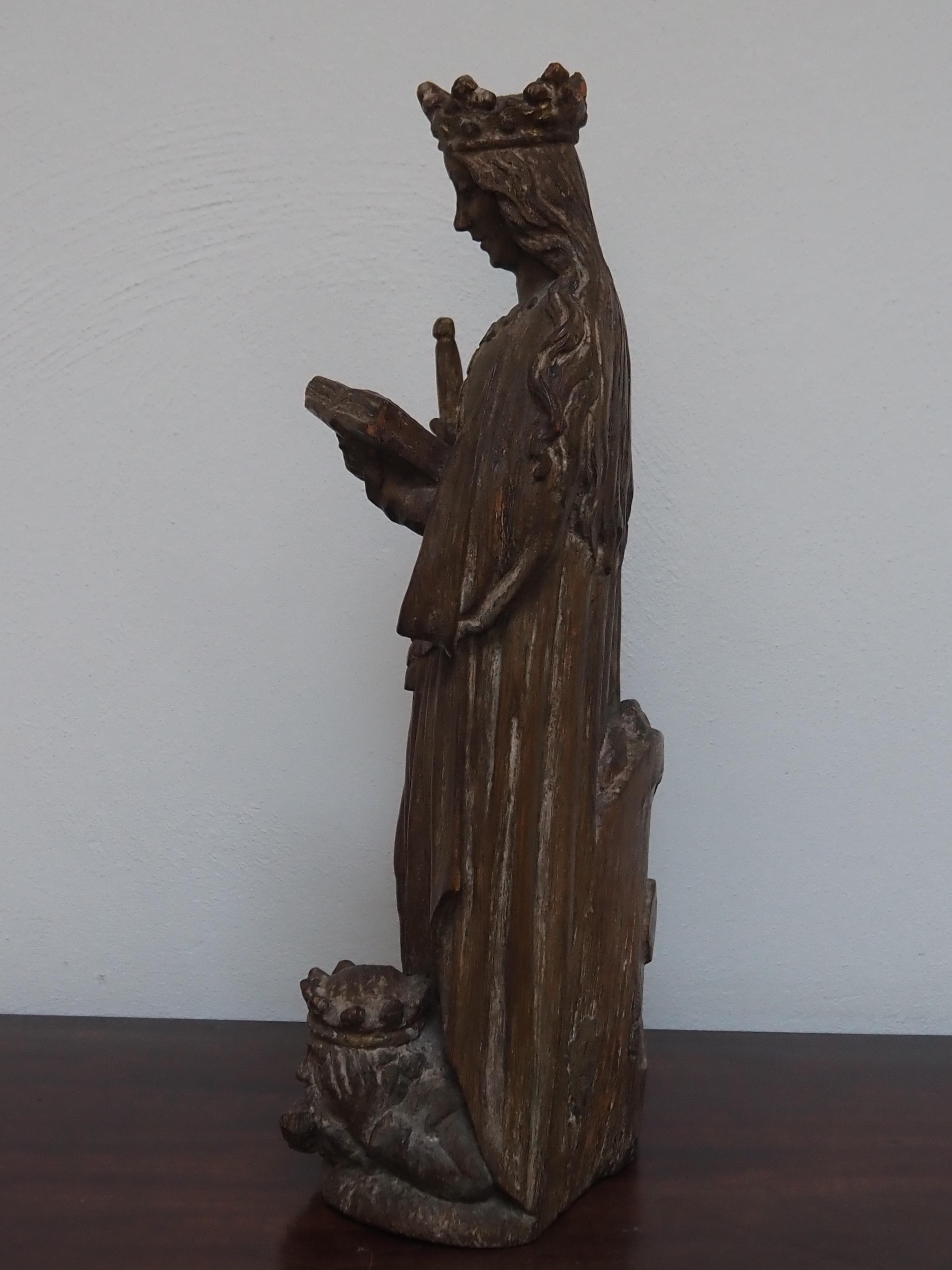 Scultura in Oak raffigurante Santa Caterina d'Alessandria, inizio XVII secolo in vendita 2