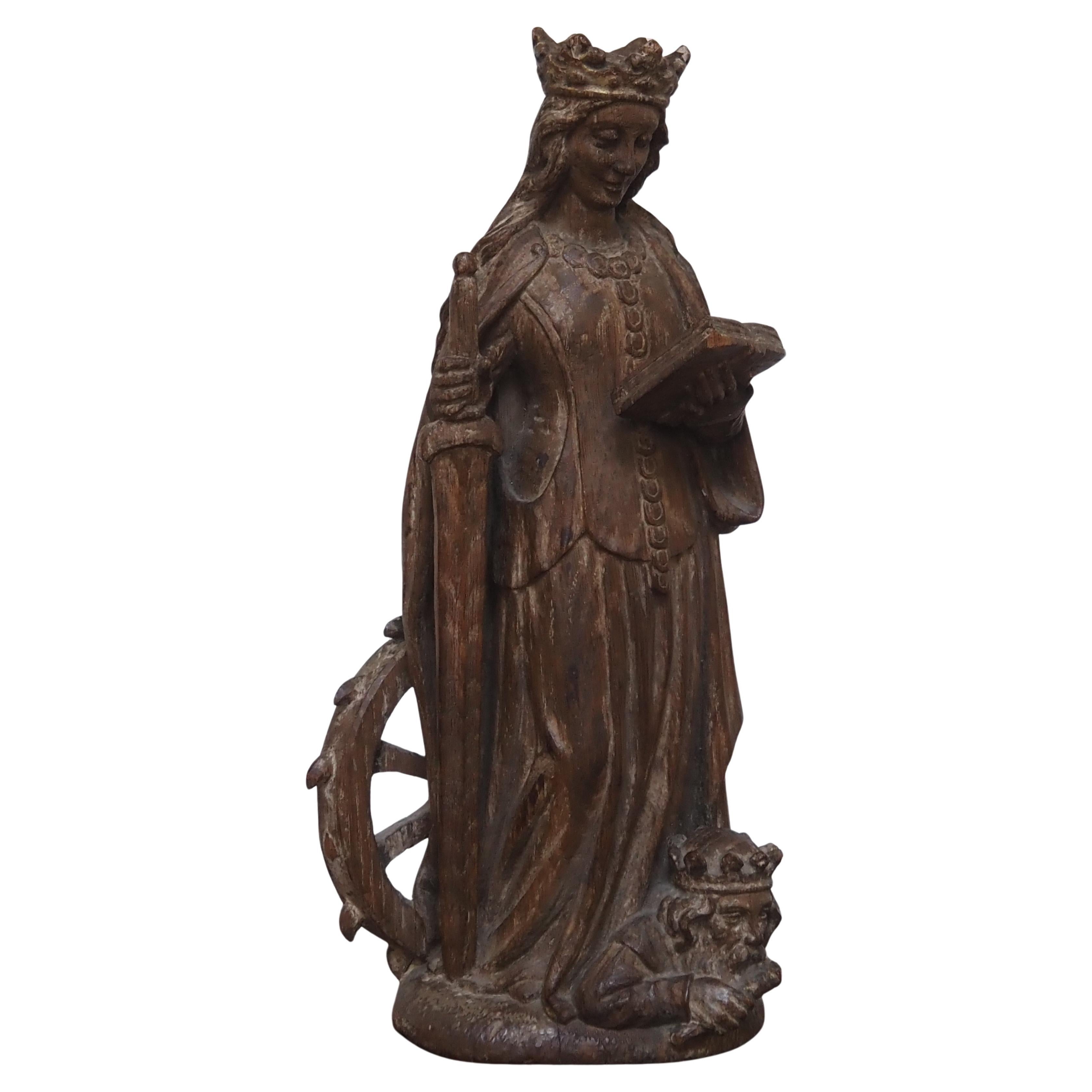 Oak Sculpture Representing Saint Catherine Of Alexandria, Early 17th Century