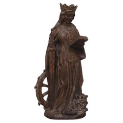 Oak Sculpture Representing Saint Catherine Of Alexandria, Early 17th Century