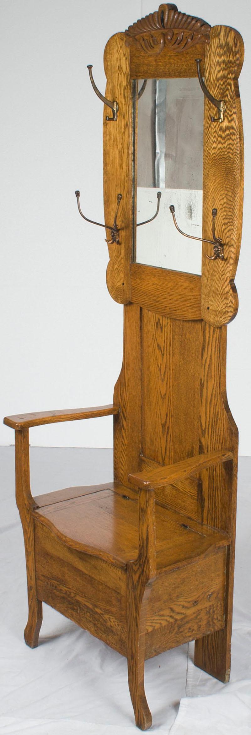 Oak Seated Hall Tree Stand Seat with Storage Coat Hat Rack For Sale 3