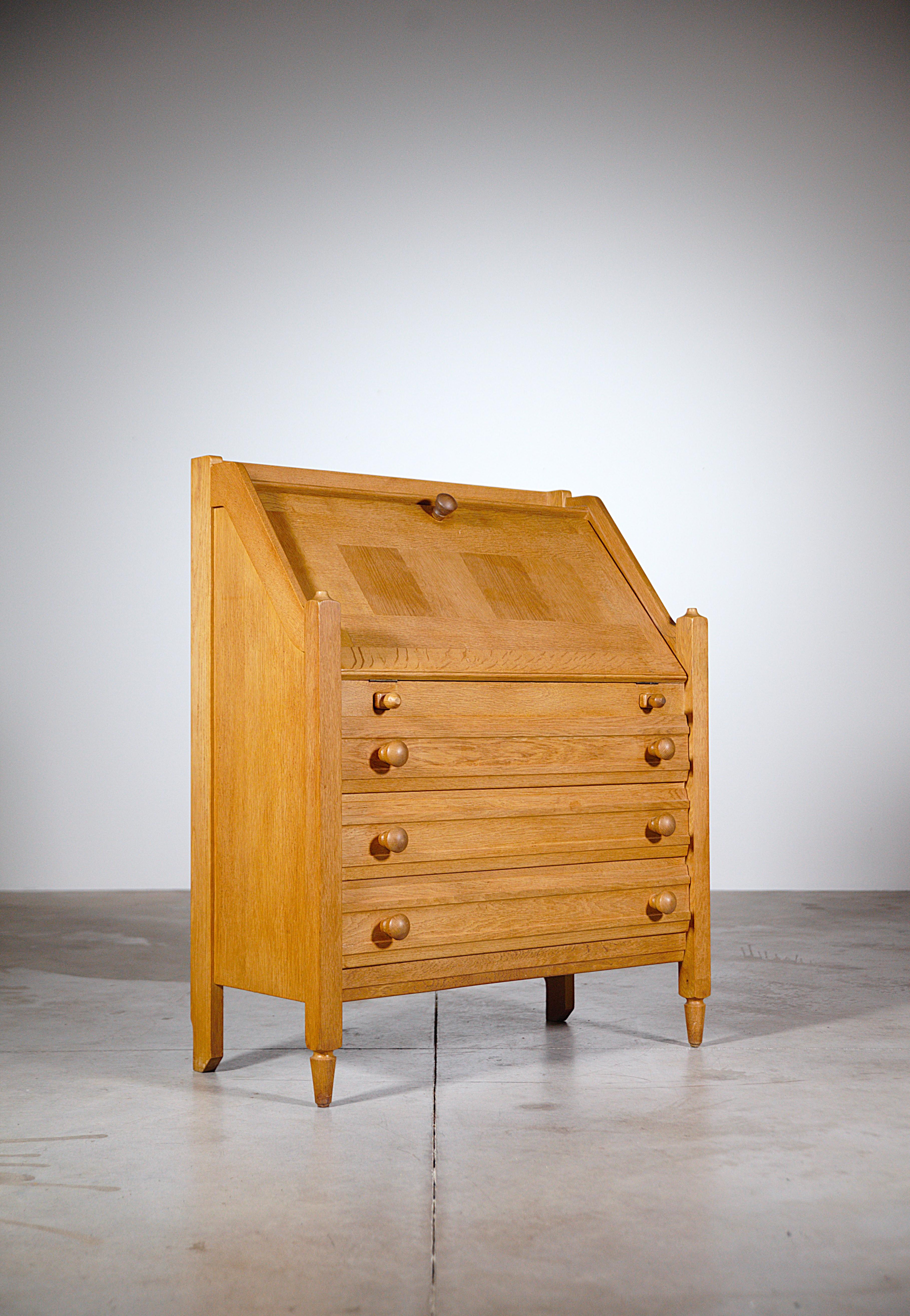 Secrétaire en chêne par Guillerme & Chambron France 1960's Bon état - En vente à HYÈRES, FR