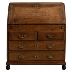 Oak Secretary Desk in Original Patina with Brass Accents, France, 19th Century