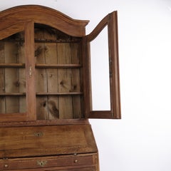 Oak Secretary Desk with Glazed Display Cabinet and Brass Fittings