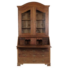 Oak Secretary Desk with Glazed Display Cabinet and Brass Fittings