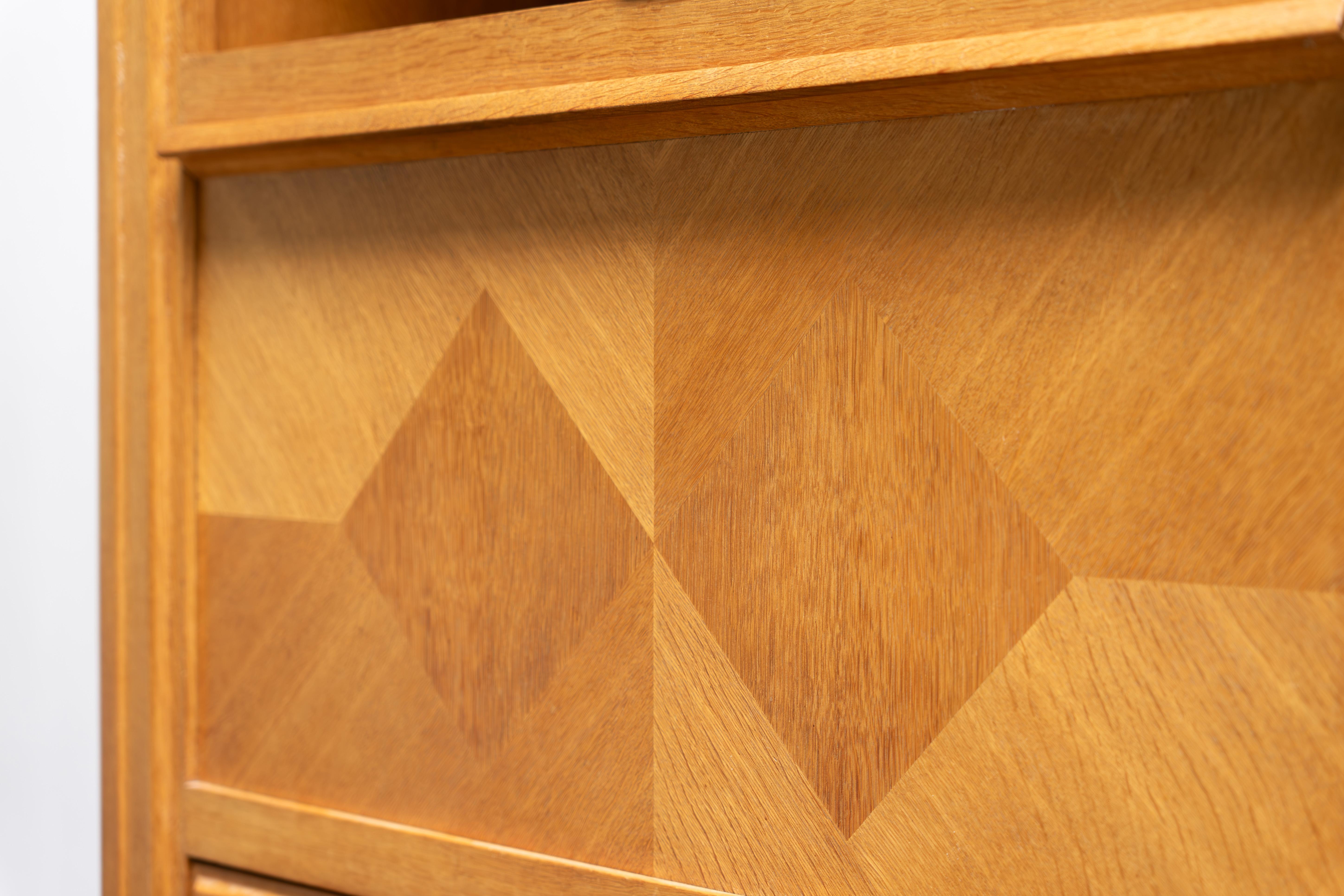 Oak Bureau with Ceramic Handles by Guillerme & Chambron, France, 1960s For Sale 1