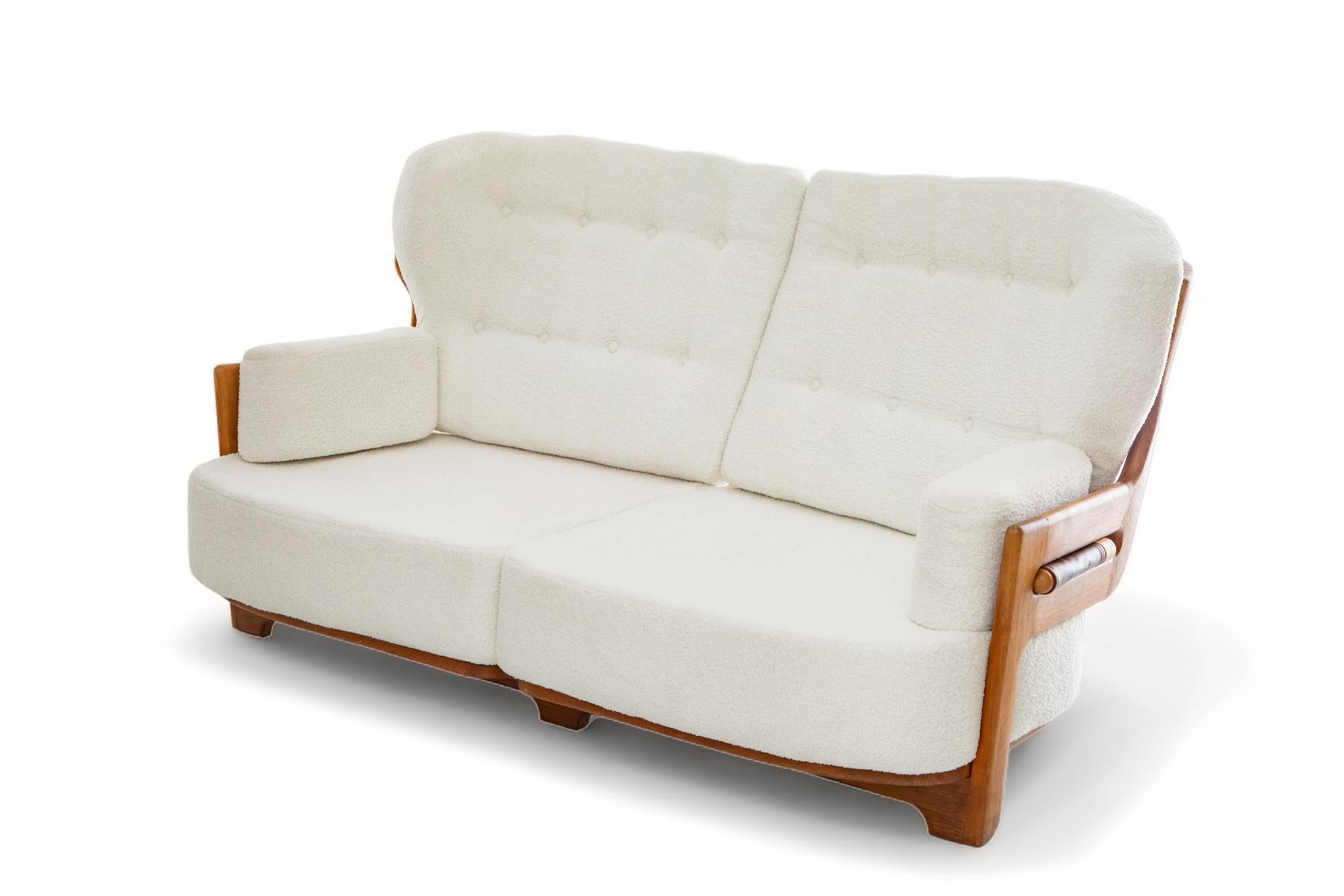 Oak Settee by Guillerme and Chambron , 1960's In Excellent Condition For Sale In Miami, FL