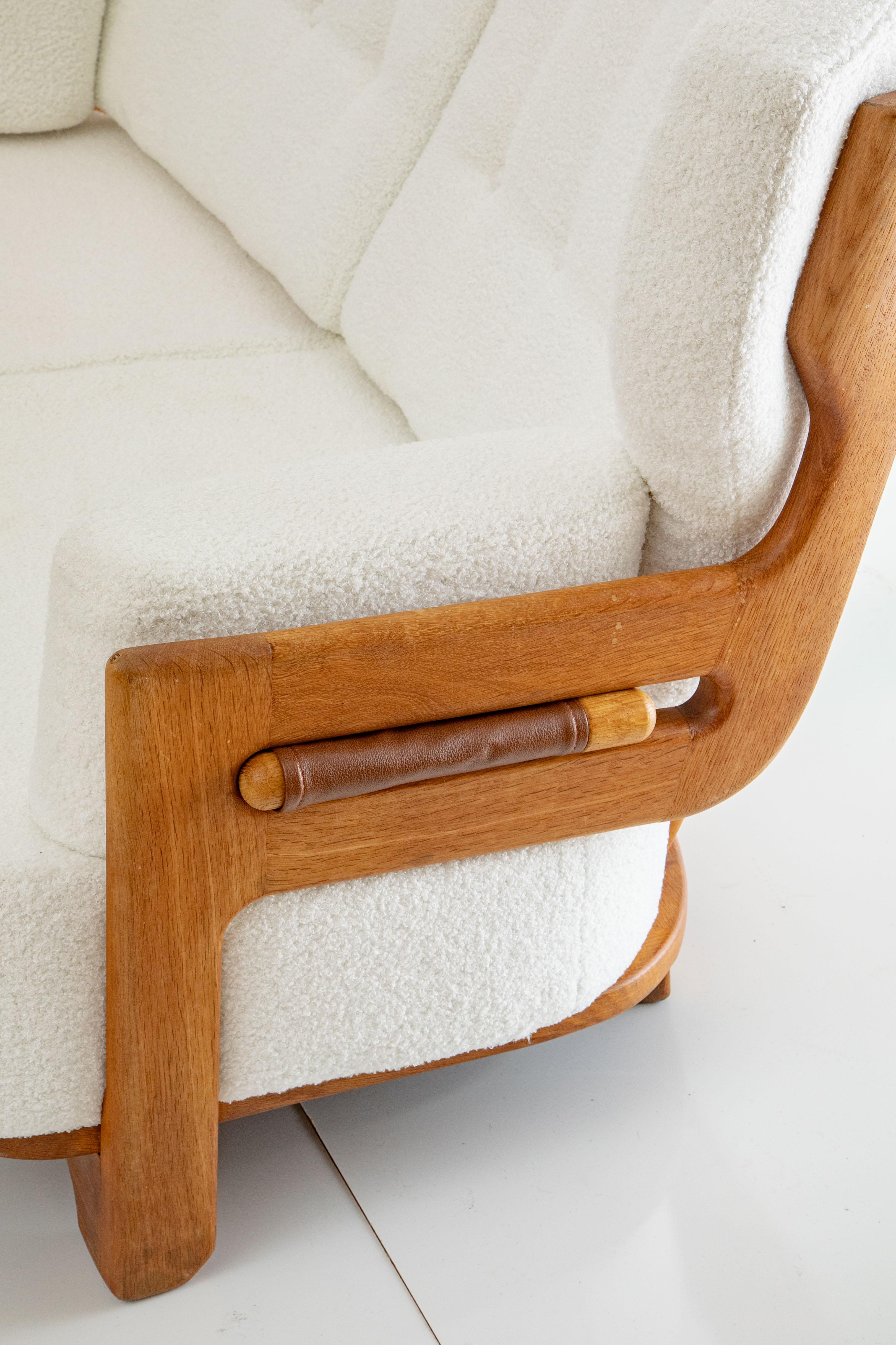 Oak Settee by Guillerme and Chambron , 1960's For Sale 1