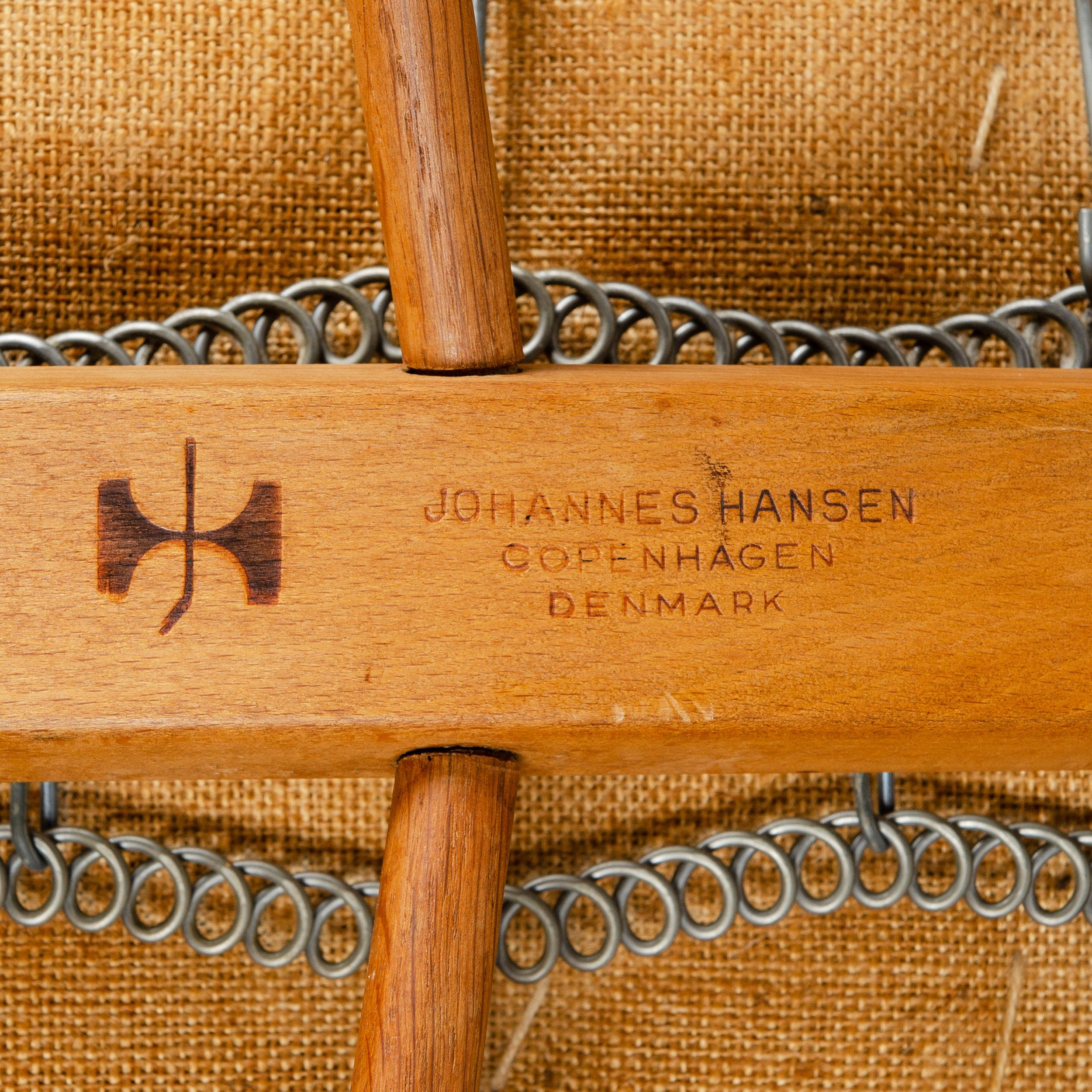 Upholstery 1950s Danish Oak Settee by Hans J. Wegner for Johannes Hansen
