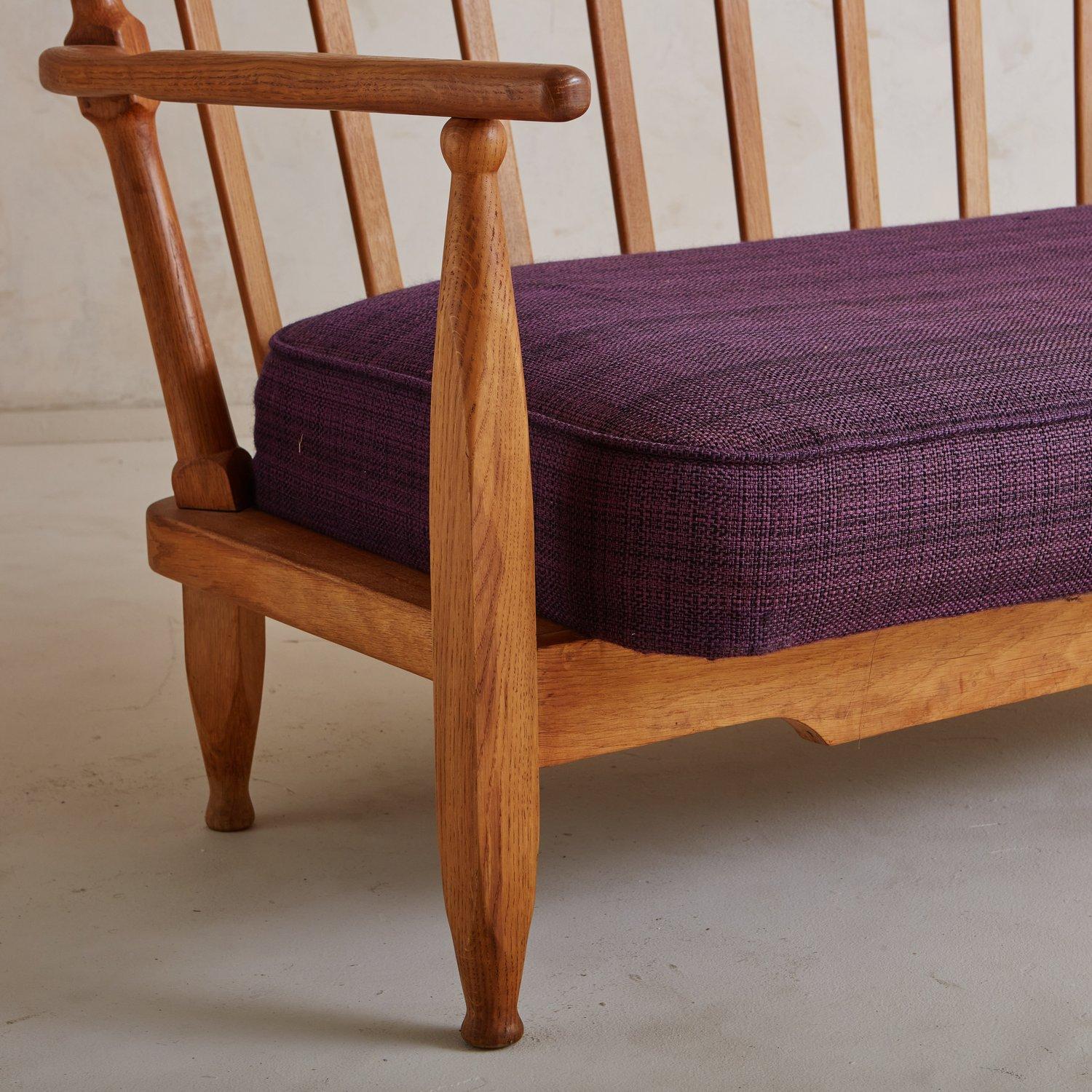 Oak Settee with Cushions by Guillerme et Chambron, France 1960s 4