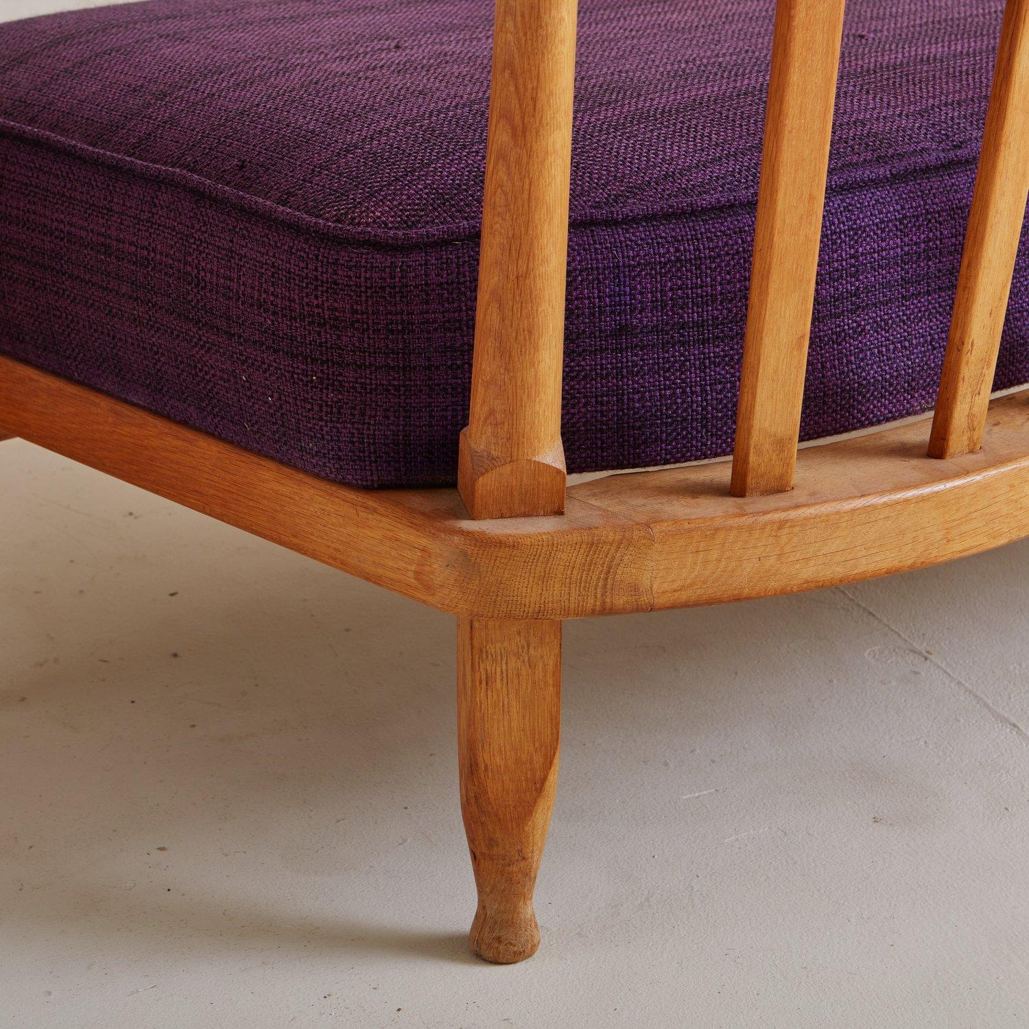 Oak Settee with Cushions by Guillerme et Chambron, France 1960s 7