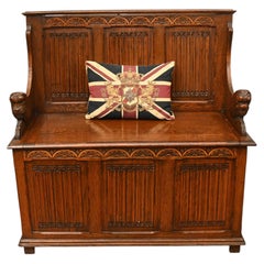 Oak Settle Bench Jacobean Revival Monks Bench 1910