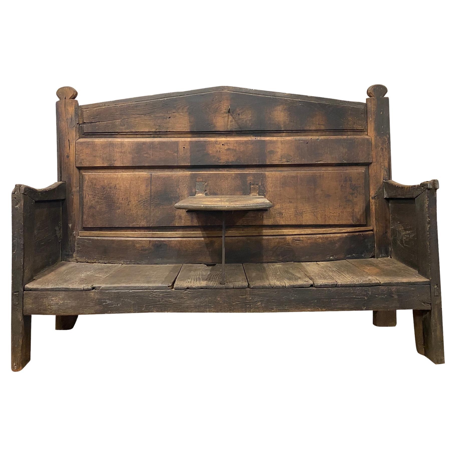 Settle en chêne avec table pliée, Italie, 18ème siècle en vente