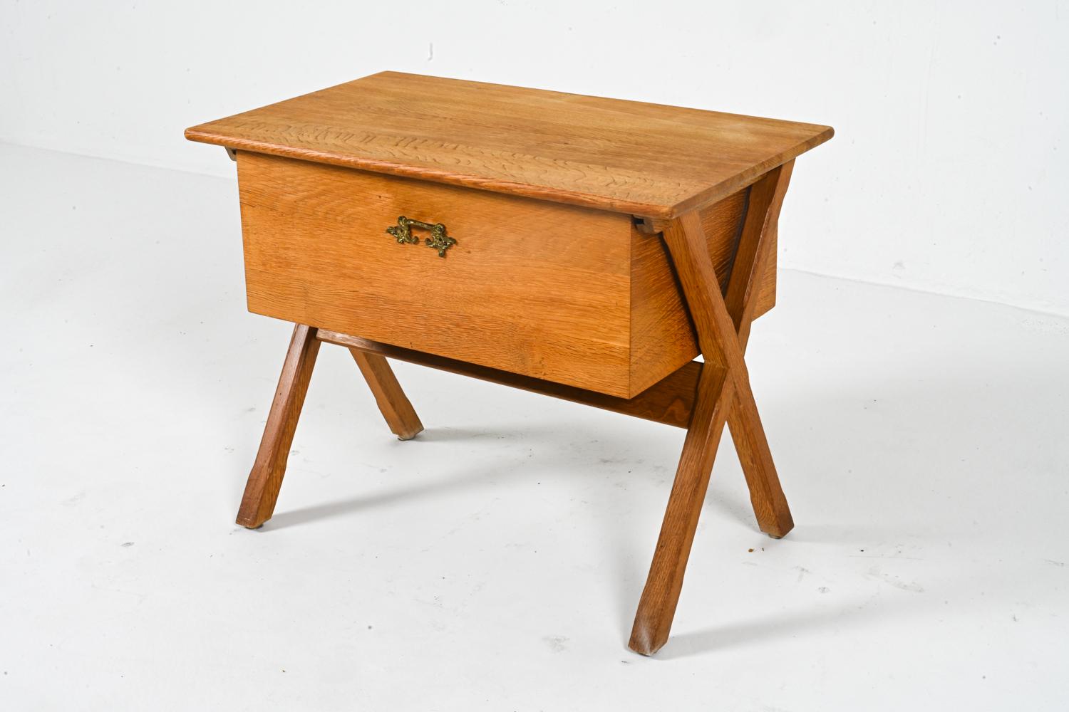 Oak Sewing Table by Henning Kjaernulf, Denmark 1960's In Good Condition For Sale In Norwalk, CT