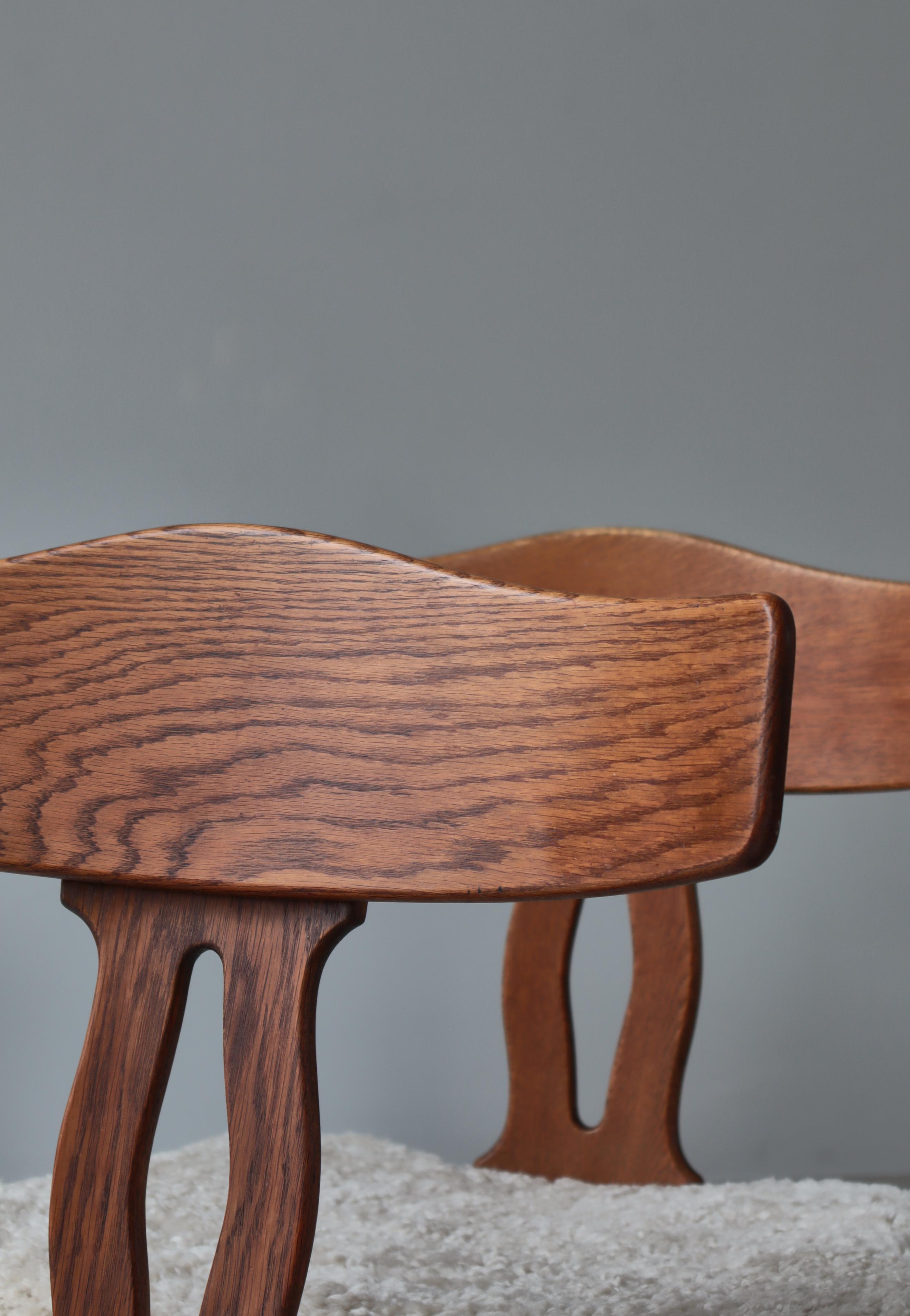Montone Set di 6 sedie da pranzo in Oak e pelle di pecora di Henry Kjærnulf, anni '40, Danimarca in vendita