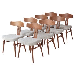 Oak & Sheepskin Set of 8 Dining Chairs by Henry Kjærnulf, 1940s, Denmark